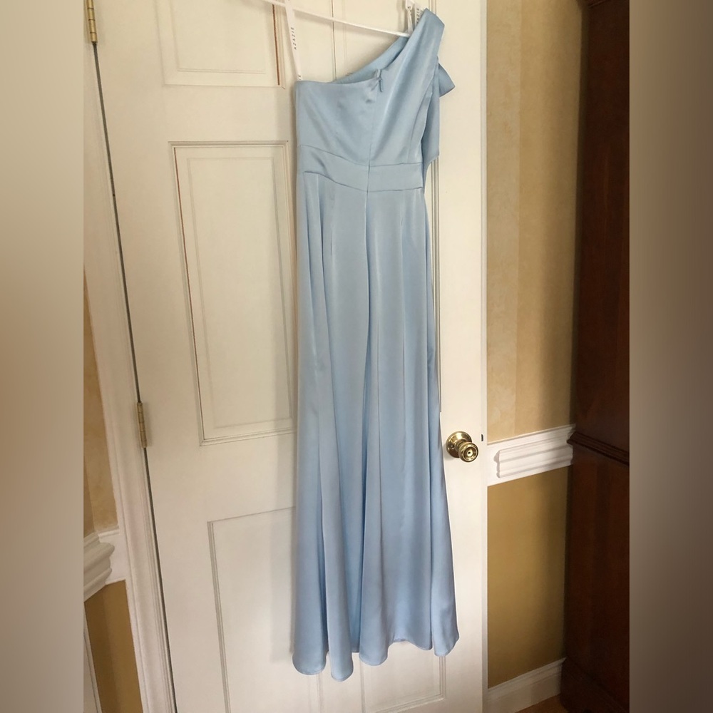 Azazie Yuanna sky blue mermaid one shoulder satin stretch dress - Picture 5 of 6